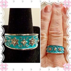 Ring - sz 8.75 - S925 st silver w/blue enamel & crystals - New! BOGO offer ⬇️